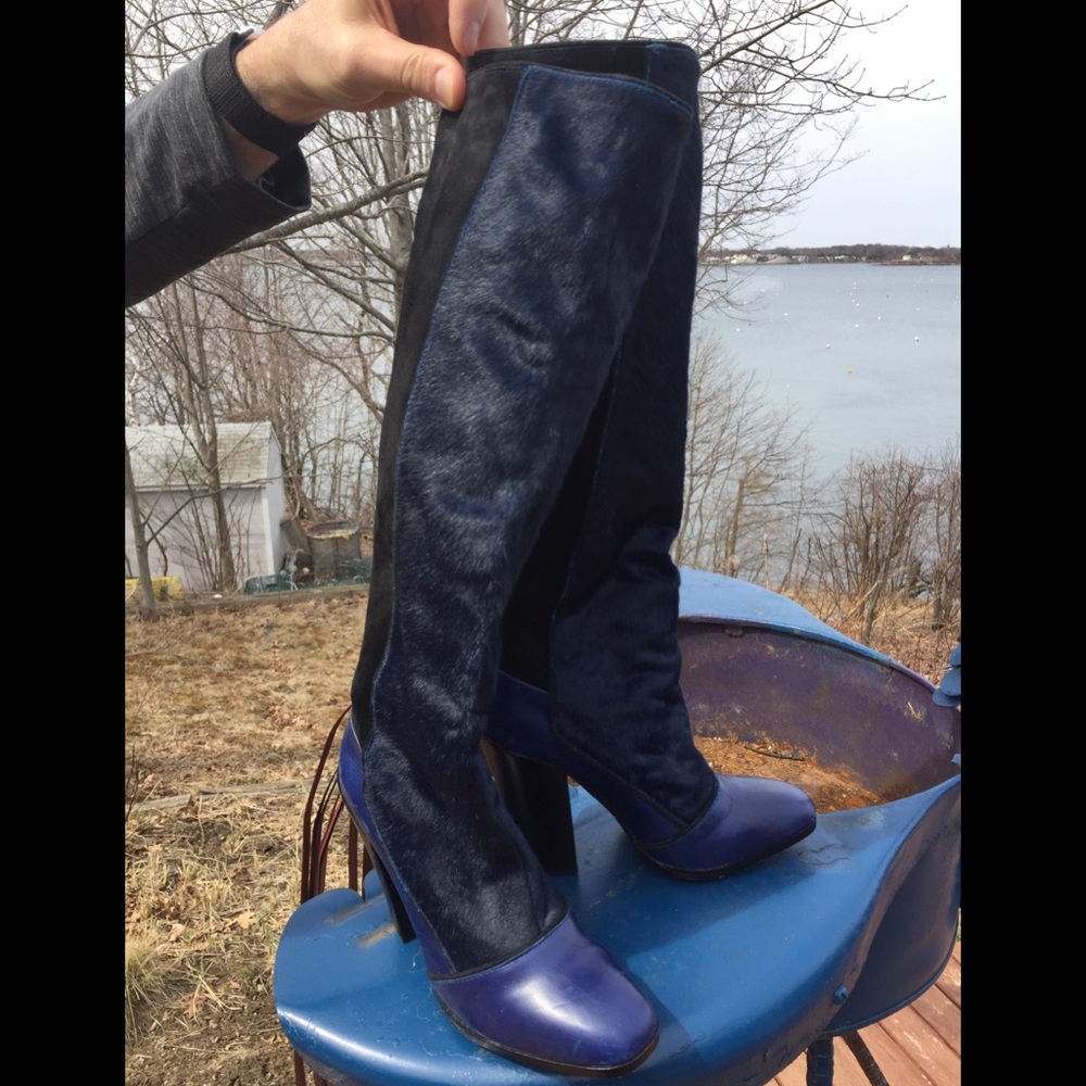 Derek Lam Blue Cow Hair Leather Boots SZ 6 1/2